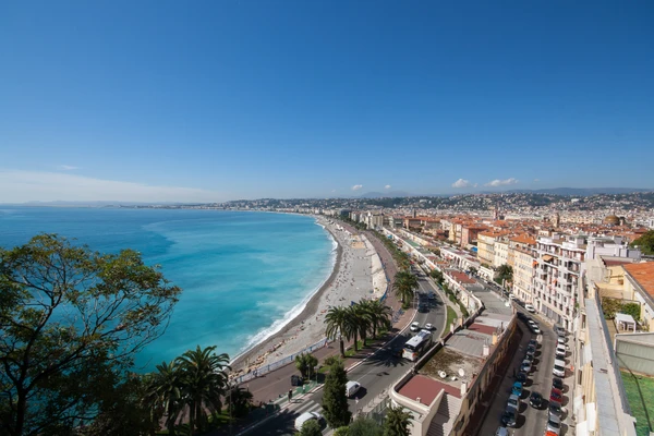 Photographie réaliste d'un électricien en tenue professionnelle complète (uniforme de travail, gilet haute visibilité) intervenant dans un intérieur résidentiel ou professionnel à Nice. L'électricien effectue une installation ou un diagnostic : main sur un boîtier de commande domotique intelligent, un panneau de contrôle, ou posant une prise réseau RJ45. Arrière-plan montrant un intérieur moderne de qualité moyenne à supérieure, typique des habitations niçoises (murs clairs, fenêtre donnant sur la côte ou paysage local visible). Lumière naturelle de jour, photographie style reportage professionnel, composition montrant l'expert à l'œuvre dans son environnement d'intervention local.